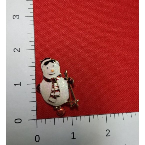 Christmas Pins Brooches Set of 2 Christmas Rudolph Reindeer Skiing Snowman Pins - Picture 9 of 10